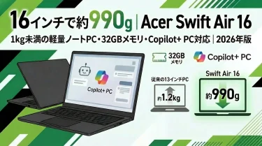 16インチ・1kg未満の軽量AIノートPCはある？Acer Swift Air 16がピッタリ！スペックなど徹底解説